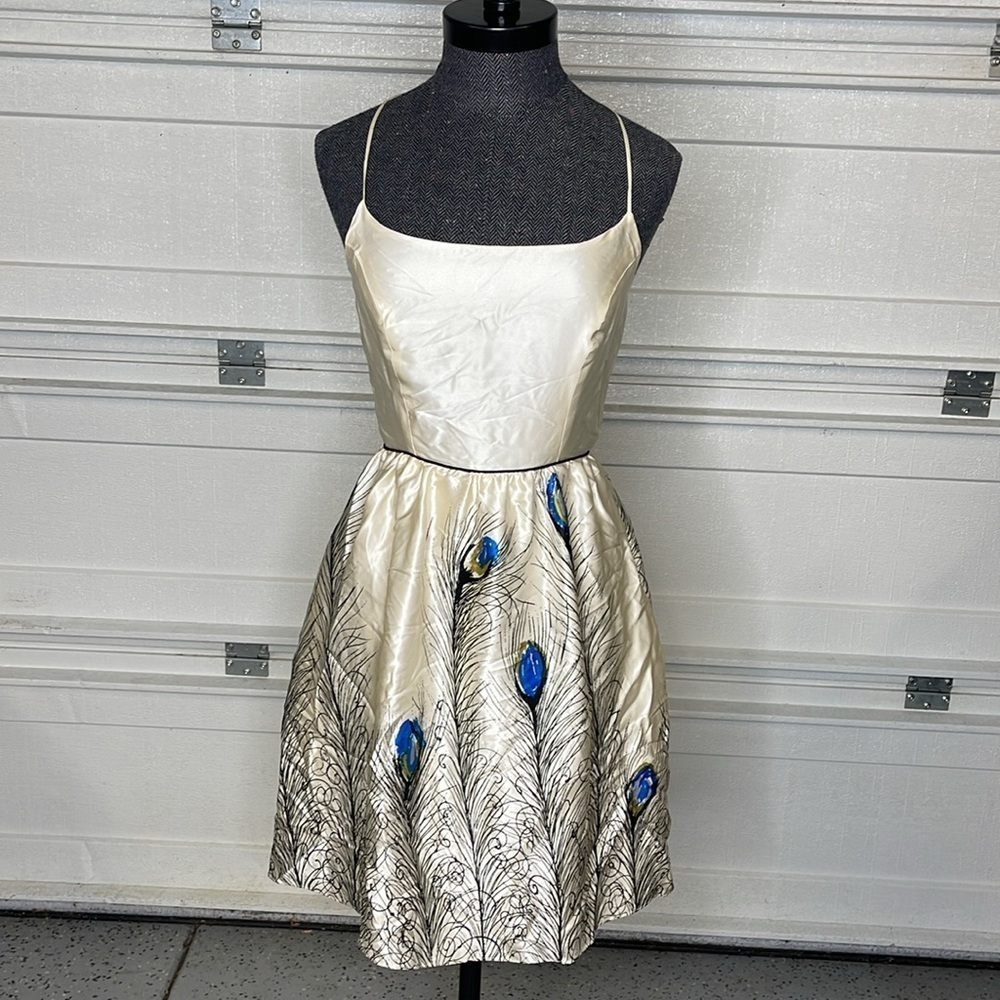 Matty M 100% Silk peacock feather dress size XS